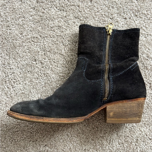 Navy Blue Suede Heeled Ankle Boots - Picture 4 of 9